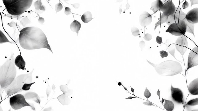 Elegant monochrome botanical design with subtle leaf patterns and white background
