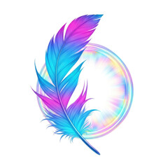 Iridescent Feather with Rainbow Halo on Black Background colorful