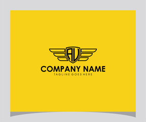Modern minimalist lettermark logo with winged shield emblem design template, perfect for corporate identity, business branding, or startup ventures requiring a sleek and professional visual mark