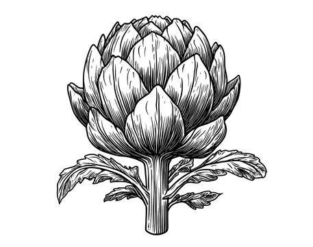 Artichoke, organic vegetable, sketch. Vintage retro print, artichoke food, botanic ink style drawing, linear drawing, engrave old school. Sketch artwork silhouette artichoke. Illustration