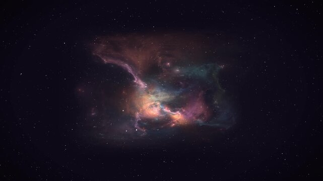 Flying through nebula and star fields in deep space. 3D rendering
