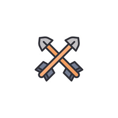 Crossed axes, battle weapons, medieval war symbol, fantasy combat icon.