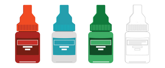 Medical dropper bottles. Pharmaceutical packaging mockup. Plastic liquid isolated vector illustration set