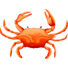 Bright Orange Crab With Claws Raised On Transparent Background Ready To Scuttle Side To Side