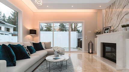 Fototapeta premium A living room filled with furniture and a fire place