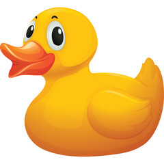 Bright Yellow Rubber Duck With Orange Beak and Black Eyes Open Mouth on a Transparent Background