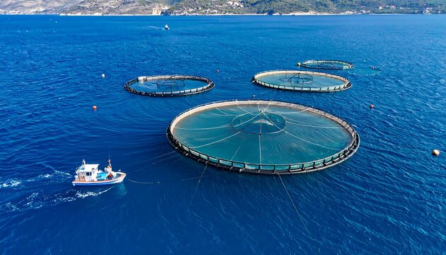 Aerial View of Fish Farms in the Mediterranean Sea.