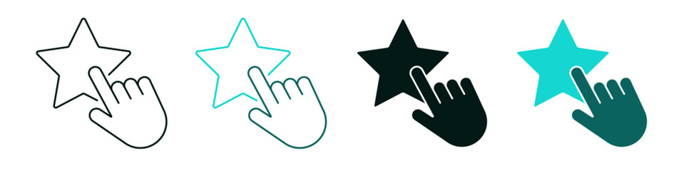 Rating icon set. Business, Marketing or Technology concept. Line, solid color or black logo for web or UI. Editable vector stroke illustration. Hand and star Symbol for apps or digital platforms.