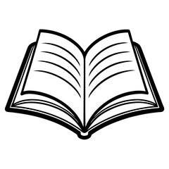 Open book illustration with black outline on white background