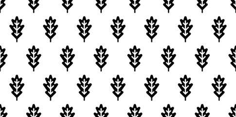 Black Oak Leaf Seamless Pattern on White Background