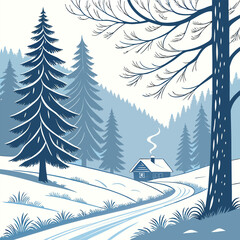 Winter Wonderland Landscape Illustration