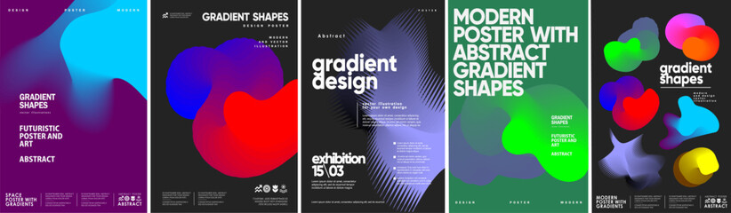 Gradient shapes. Vector illustrations of modern 3d abstract futuristic fluid shapes and design for poster, background, cover, template, or flyer