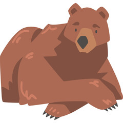 Brown Bear Resting on a Transparent Background Simplified Vector Illustration