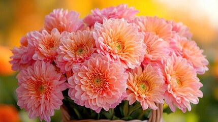 A basket full of pink flowers sitting on top of a table