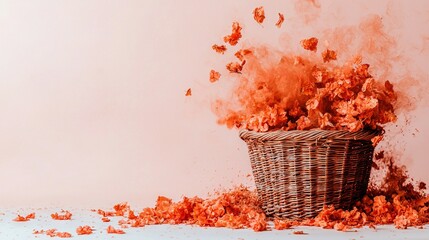 A basket full of orange petals on a white surface