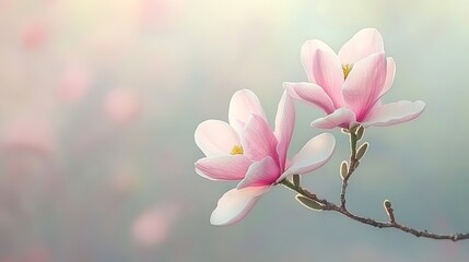 A couple of pink flowers sitting on top of a tree branch