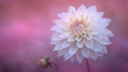 A single white flower on a pink background