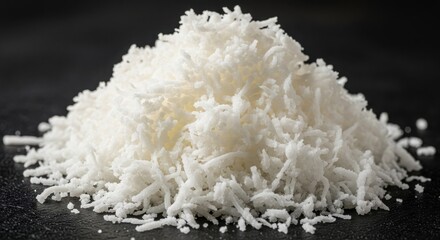 Pile of Shredded Coconut Flakes on a Dark Surface.