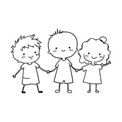 Joyful Kids Playing Line Drawing