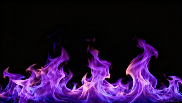 Vibrant purple flames dance intensely against a stark black background