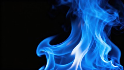 Vibrant blue flames ascend against a solid dark background