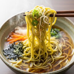 Steaming Bowl of Delicious Ramen Noodles with Chopsticks.