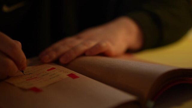 a girl takes notes in a diary