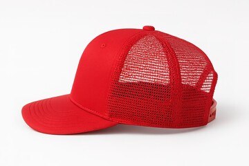 Crimson Peak: A modern, vibrant red cap, featuring a mesh design for breathability and an adjustable fit, ready for outdoor adventures.