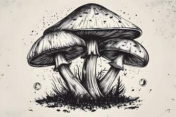 Vector illustration of mushrooms in tattoo style with intricate details and artistic flair