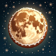 Christmas cookie shaped moon with frosting and stars, whimsical night sky