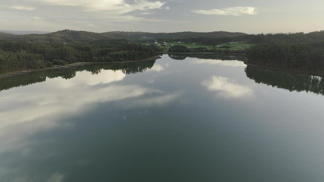 Still waters and forest reflections at dusk