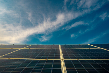 Panel panels on blue sky background. Solar energy.