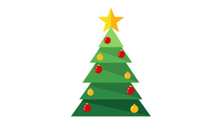 Festive minimalist Christmas tree adorned with red and gold ornaments and a shining yellow star topper, perfect for holiday celebrations.