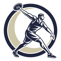 Basketball player dunking ball in a circular emblem on white background Keywords: basketball