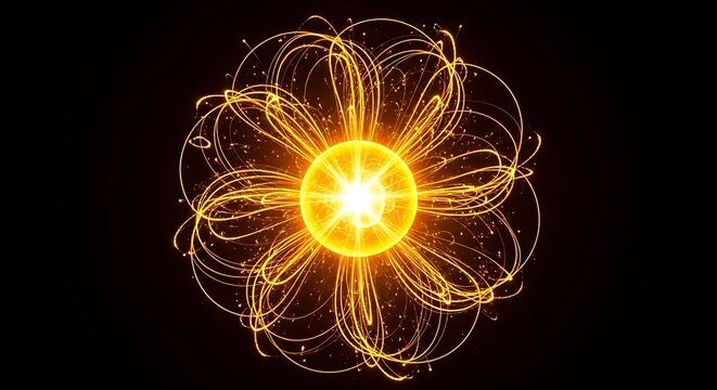 Energetic golden sphere with intricate swirling light patterns