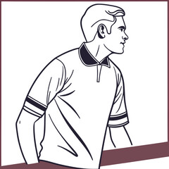 Man Wearing Polo Shirt Looking Sideways Outline Art male person