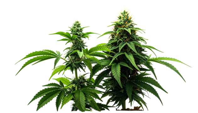 Two variations of cannabis plant isolated on transparent background