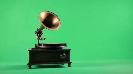 Vintage gramophone on a green backdrop showcasing music - Powered by Adobe