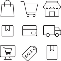 E-commerce and Online Shopping Thin Line Icons Set