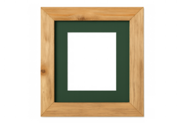Wooden picture frame with green mat, providing copy space for content and media presentation