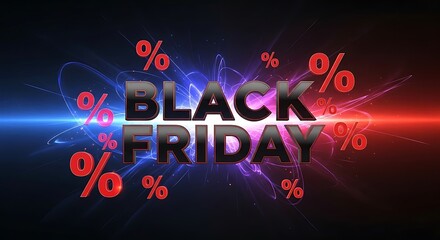 Massive Black Friday sale event with dazzling discount percentages and electrifying promotional energy for ultimate shopper excitement