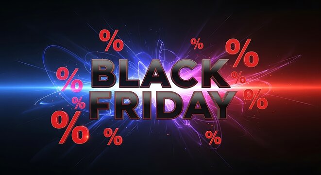 Massive Black Friday sale event with dazzling discount percentages and electrifying promotional energy for ultimate shopper excitement