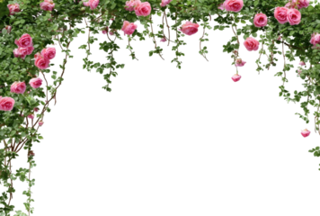 Rose Flower Vine Arch Border, Wedding and Romantic Design Decorative Element, Isolated Element with Transparent Background
