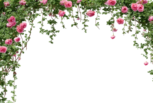 Rose Flower Vine Arch Border, Wedding and Romantic Design Decorative Element, Isolated Element with Transparent Background