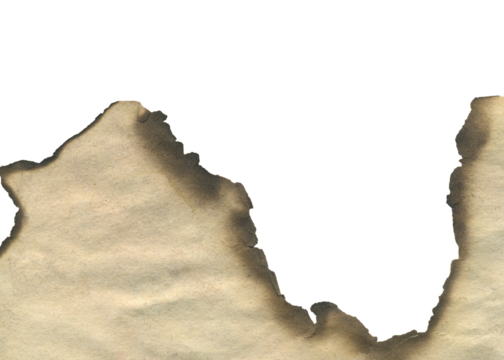 Burned old yellowed paper edge texture transparent.  