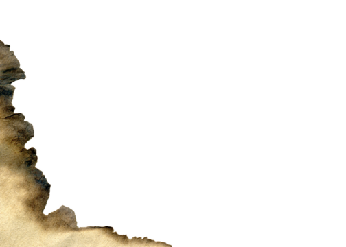 Burned old yellowed paper edge texture transparent.  