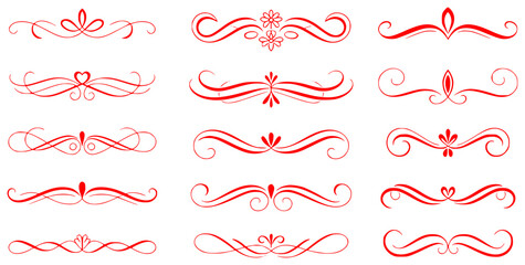 Collection of Red Decorative Flourishes and Ornate Borders