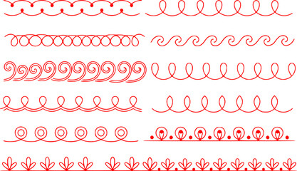 Collection of Red Decorative Line Borders and Ornaments