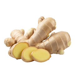 Fresh ginger root slices isolated on Transparent background