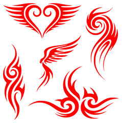 Collection of Red Tribal Wing and Flame Tattoo Designs